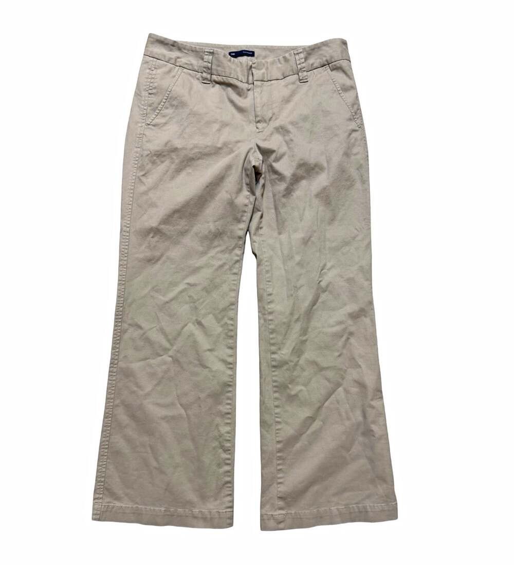 Gap Beige Solid Stretch Ankle Pants Womens Regular Flat Front Cotton Blend